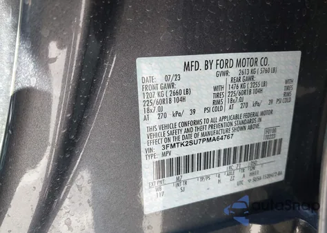 2023 Ford Mustang Mach-E California Route 1 from USA, damaged, VIN 3FMTK2SU7PMA64767